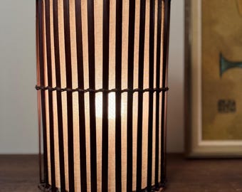 Vintage 15” MCM Rattan Bamboo Table Tiki Lamp with Woven Shade