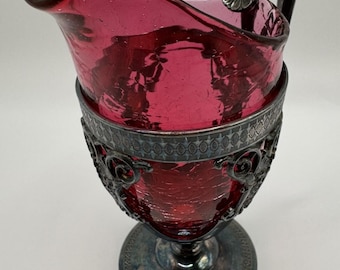 Antique Victorian Cranberry Glass Creamer Webster Mfr Co Quadruple Silverplate
