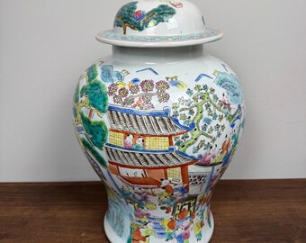 Large 18” Chinese Famille Rose 100 Boys Dragon Porcelain Ginger Temple Jar