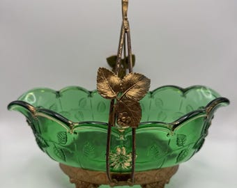 Antique Victorian Silver Plate Brides Basket Green Glass Dogwood UV Uranium Glow