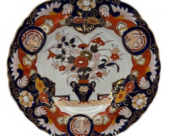 Antique 10” Mason’s Ironstone Vase Fence & Dove Pattern Georgian Imari Plate