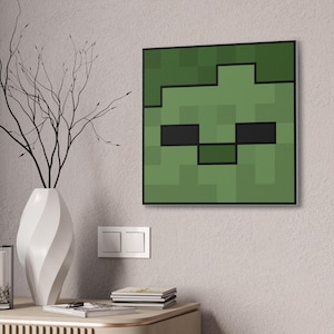 Canvas Wall Art- Zombie Head Mob- Minecrafterer Gift- Game Kid Art- Bedroom Decoration- Kids Room, MineC Art