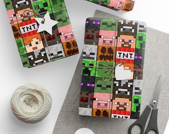 Mob Heads Wrapping Paper for Gifts- Gift Wrap- Minecrafterer Birthday- Christmas Wrapping Paper- Birthday Wrapping Paper- Gift for Gamer