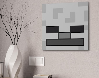 Arte de pared en lienzo de esqueleto, regalo de Minecrafter, arte infantil de videojuegos, decoración de dormitorio, habitación infantil, arte de MineC, monstruos