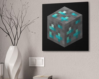 Diamond Ore Block Canvas Wall Art- Minecrafterer Gift- Game Kid Art- Bedroom Decoration- Kids Room- MineC Art