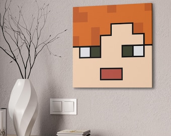 Quadro su tela Alex, regalo Minecrafter, arte per bambini del gioco, decorazione per camera da letto, cameretta, arte MineC, testa di Mob