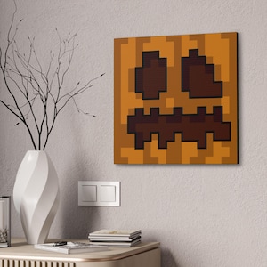 Jack O Lantern Pumpkin Block Canvas Wall Art- Halloween Minecrafterer Gift- Game Kid Art- Bedroom Decoration- Kids Room- MineC Art