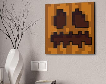 Lienzo decorativo con diseño de calabaza Jack O Lantern, regalo de Halloween para Minecrafter, arte infantil para juegos, decoración de dormitorio, habitación infantil, MineC Art