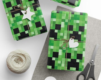 Wrapping Paper for Gifts- Creeper Gift Wrap- Minecrafterer Birthday- Christmas Wrapping Paper- Birthday Decorations- MineC Party Decor