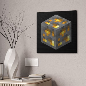 Gold Ore Block Canvas Wall Art- Minecrafterer Gift- Game Kid Art- Bedroom Decoration- Kids Room- MineC Art