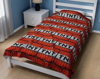 TNT Block Velveteen Plush Blanket- Minecrafterer Blanket- MineC- Minecrafter Birthday- Presente para Gamer- Presente Minecrafter