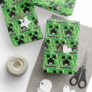 Personalized Custom Creeper Wrapping Paper for Gamer, Gift Wrap, Minecrafter Birthday, Christmas Wrapping Paper