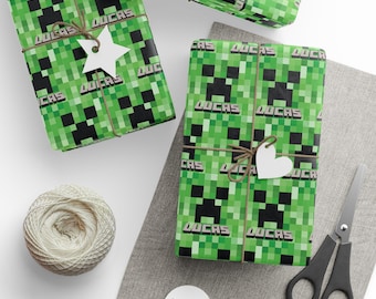 Personalized Custom Creeper Wrapping Paper for Gamer, Gift Wrap, Minecrafter Birthday, Christmas Wrapping Paper