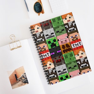 Custom Notebook Journal, Mob Heads, Minecrafter Gift, School Supplies, Creeper TNT Notebook, Kids Notebook, Spiral Notebook. Journaling Book