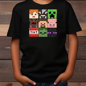 Mine Mob Heads Kids Shirt- Minecrafterer Shirt- MineC Gift- For Gamers- Minecrafter Gift- Creeper, Zombie, Steve, Alex
