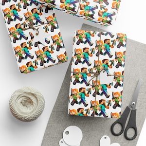 Wrapping Paper for Gamer- Gift Wrap Steve Alex- Minecrafterer Birthday- Christmas Wrapping Paper Minecrafter Birthday Decorations MineC