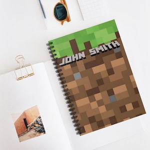 Personalized Custom Notebook Journal, Grass Block, Minecrafter Gift, School Supplies, Kids Notebook, Spiral Notebook. Journaling Book