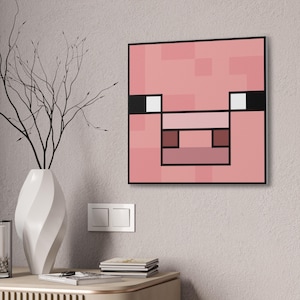 Pig Head Canvas Wall Art- Minecrafterer Gift- Game Kid Art- Bedroom Decoration- Kids Room- MineC Art