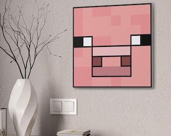Lienzo decorativo con cabeza de cerdo, regalo de Minecrafter, arte infantil de juegos, decoración de dormitorio, habitación infantil, arte MineC