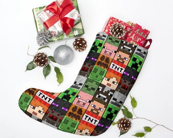 Calza della Befana, Mob Heads, Minecrafter di Natale, Regalo di Babbo Natale, Creeper, Block World, MineC, Calze personalizzate