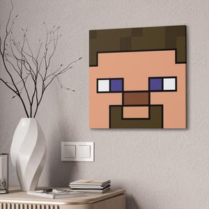 Canvas Wall Art Steve, Minecrafter Gift, Game Kid Art, Bedroom Decoration, Kids Room, MineC Art, Mob Head