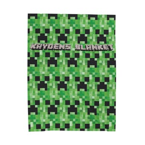 Personalized Name Blanket Creeper Head Velveteen Plush Blanket- Minecrafter Blanket- MineC- Minecrafter Birthday- Gift for Gamer, Custom