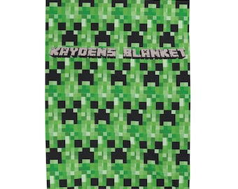 Gepersonaliseerde naamdeken klimplant hoofd katoenfluweel pluche deken- Minecrafter deken- MineC- Minecrafter verjaardagscadeau voor gamer, aangepast