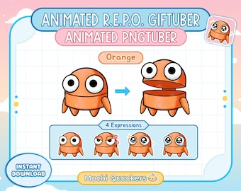 Animated PNGTuber | Orange REPO Bot GIFTuber - 4 Expressions | veadotube, Discord Reactive Images, Twitch Avatar