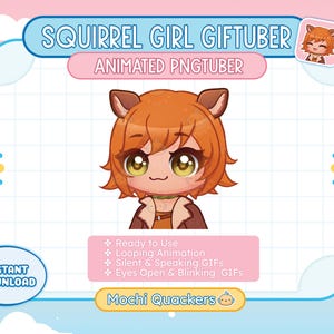 Animated Squirrel Girl PNGTuber for Streaming, Ready to Use for Twitch and OBS | GIFTuber Cute Chibi Rivals Avatar veadotube gif Model