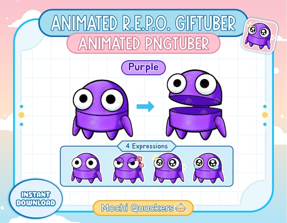 Animated PNGTuber - Purple R.E.P.O. Bot | Twitch veadotube Avatar, 4 Expressions, Streamer, Discord Reactive Images