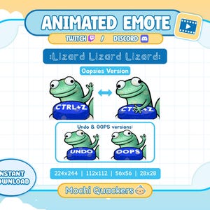 May include: Animated emote graphic featuring a green lizard character with the text "CTRL+Z", "UNDO", and "OOPS". The graphic includes the text "Animated Emote", "Twitch / Discord", and "Instant Download".