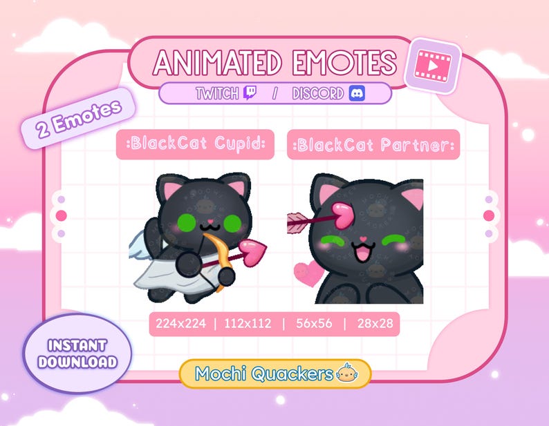 Animated Matching Emotes - Black Cat Cupid | Valentine's Day, Hearts ...