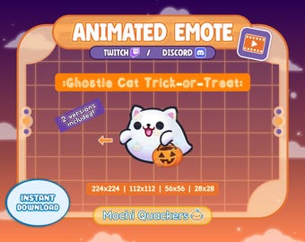 ANIMATED Emote | Cat Ghost Trick-or-Treat | Halloween ToT Ghostie, Twitch Stream & Discord Emoji, Digital Download