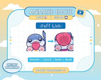 ANIMATED Rivals Emote | Jeff the Land Shark Lick Emote for Twitch Stream & Discord, 4 gif sizes | Cute Chibi Kiss Emoji Land Shark Tongue