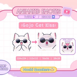 Emote Gojo ANIMADO | Emote Gojo Cat Kiss para Twitch e Discord, 4 tamanhos .gif | Engraçado JJK Anime Chibi Gojo Kiss Kitty Smooch Vday Valentines
