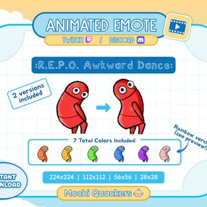 ANIMATED R.E.P.O. Emote | REPO Twerk Emote - Awkward Dance | Twitch Stream & Discord Emoji 4 gif sizes | Funny Wiggle Chat Meme Rainbow Butt