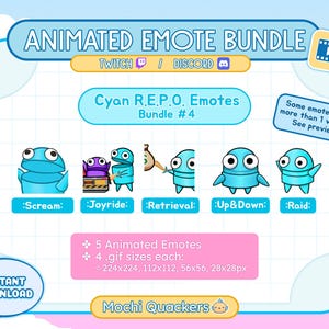 ANIMATED R.E.P.O. Emotes Bundle | Cyan REPO Scream, Cart Joyride, Retrieve, Up & Down, Raid Run | Pastel Bright Blue Twitch Discord Emoji
