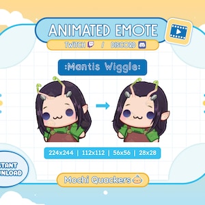 ANIMATED Emote | Rivals Mantis Emote - Wiggle Emote for Twitch & Discord, 4 .gif sizes | Rivals Emote Dance Cute Chibi Stream Alert Hype