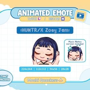 ANIMATED Emote | Huntrix Zoey Emote - Jam | Twitch & Discord, 4 gif sizes | kpop demon hunters emoji KPDH k pop jamming music chat sticker