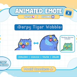 ANIMATED Kpop Demon Hunters Emote | KPDH Derpy Tiger Wobble Emote | Twitch & Discord Emoji, 4 gif sizes | K pop Blue Tiger Wiggle Dance Hype