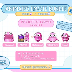 ANIMATED R.E.P.O. Bundle | Baby Pink REPO Emotes: REPO Scream, Cart Joyride, Retrieve, Up & Down, Raid | Pastel Twitch Discord Emoji Pack
