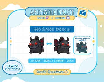ANIMATED Cryptid Emote | Mothman Dance Emote for Twitch Stream & Discord, 4 gif sizes | Cute Chibi Moth Emote Rave Creepy Spooky Hype Alert