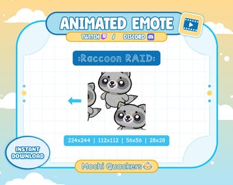 ANIMIERTES Emote | Waschbär-Raid | Trash Panda TwitchAlert, Discord Emoji (4 .gif Größen)