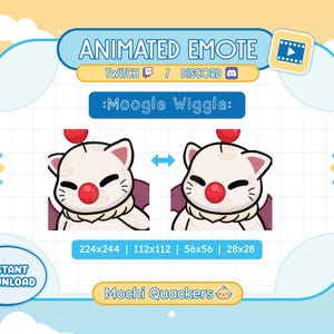 ANIMATED Wiggle Emote | FFXIV Moogle Wiggle for Twitch & Discord, 4 gif sizes | FFXIV Cute Gamer Emotes, Fantasy Streamer Meme Dance Waddle