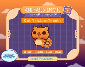 ANIMATED Halloween Emote | Cat Pumpkin Trick-or-Treat Emote | Orange Kitty Twitch Raid Alert & Discord Emoji