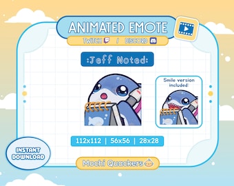 ANIMATED Rivals Emote | Jeff Noted Emote for Twitch Stream & Discord, 3 gif sizes | Cute Kawaii Chibi Jeff the Land Shark Take Notes Meme