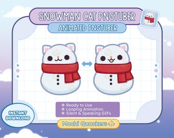 Winter ANIMATED PNGTuber | Snowman Cat PNG Tuber | veadotube, Discord Reactive GIF, Christmas Stream Asset