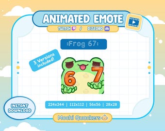 Animated Emotes - Green Frog 67 Emote (3 Versions) | Six Seven Meme, Twitch & Discord Emoji