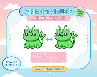 Geanimeerde PNGTuber: groene buitenaardse kat png-knol | veadotube, Twitch Stream-avatar, Glerm Glorp UFO