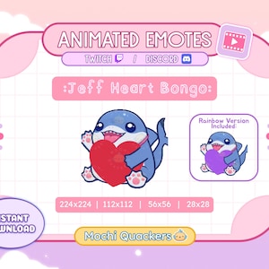 Valentines ANIMATED Emote | Jeff Emote Heart Bongo for Twitch & Discord, 4 gif sizes | Rivals Jeff the Land Shark Vday Love Meme Emoji